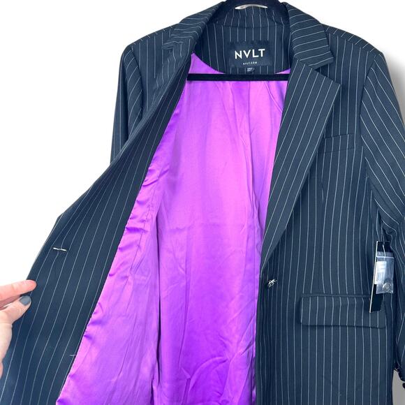 NVLT Black White Stripe NWT Notch Lapel Collar Button Boyfriend Blazer Small - Picture 10 of 13